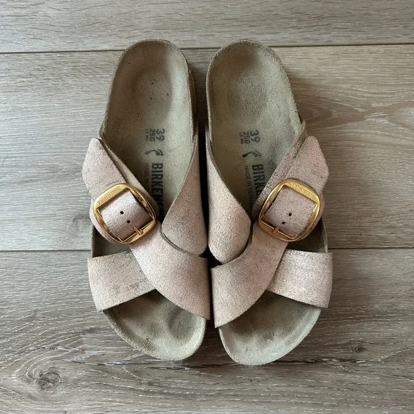 Birkenstock Siena Big Buckle Suede Leather Washed Metallic Rose Gold - Picture 7 of 7